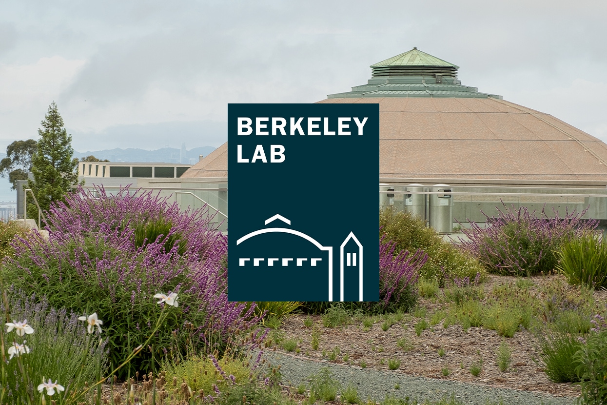 The Berkeley Lab logo overlaying a photo of the Advanced Light Source building