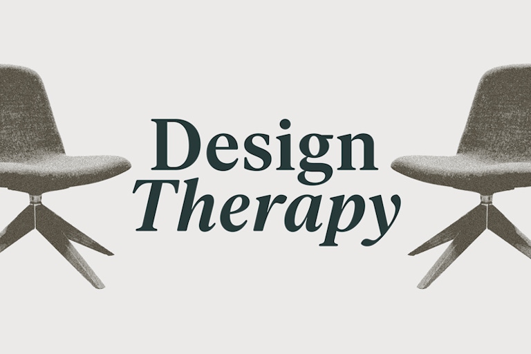 Picture of chairs with Design Therapy in between image.
