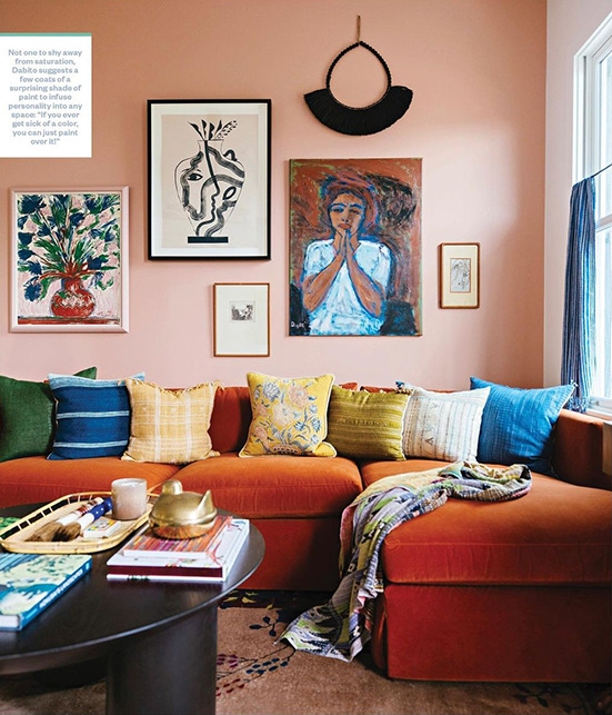 A colorfully designed living room. 