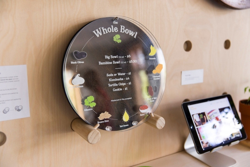 The Whole Bowl menu printed on a plate.