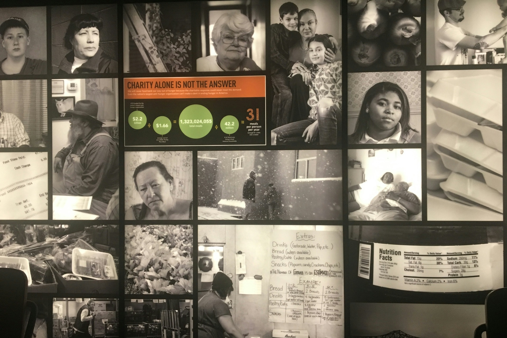 Collage of pictures of people and food related things.