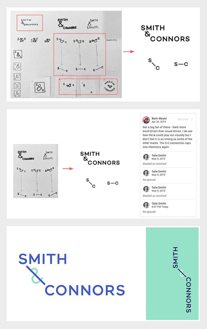 Illustrations of Smith and Connors branding options. 