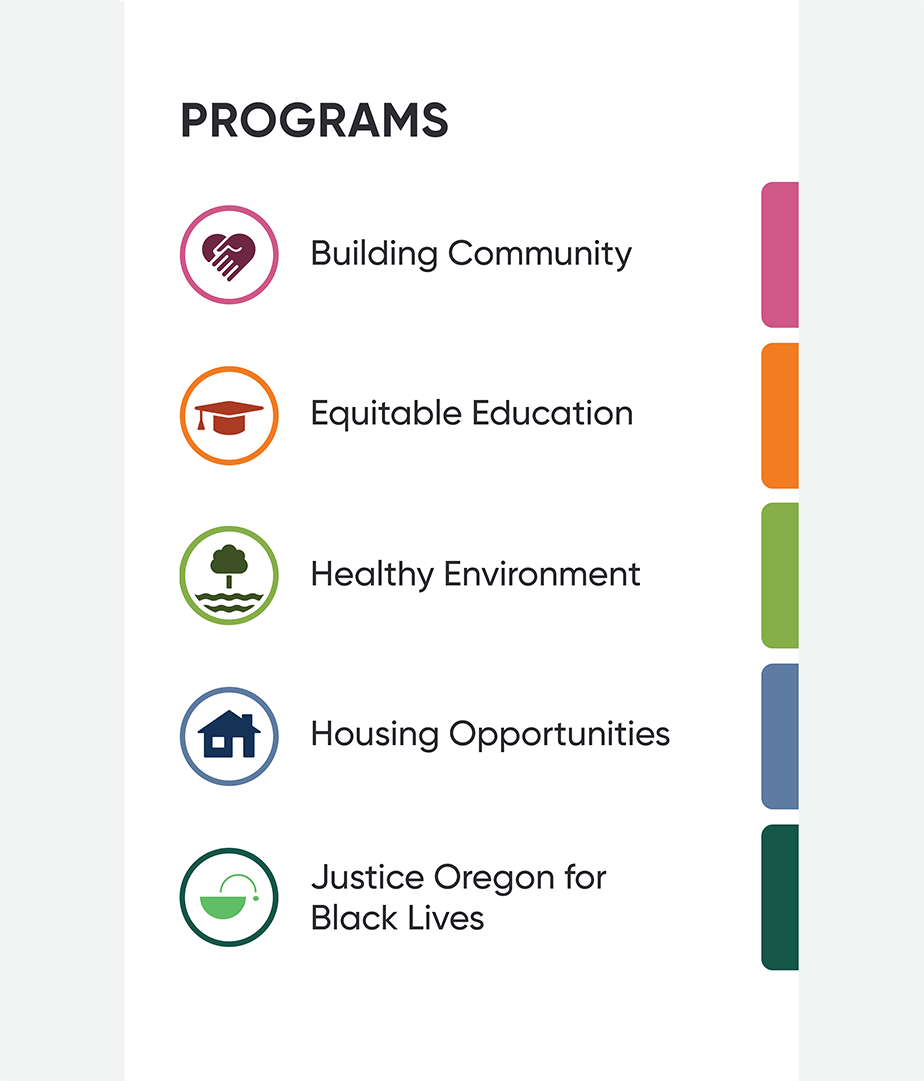 Screengrab showing Justice Oregon for Black Lives as a Programs menu item on the Meyer Memorial Trust website navigation
