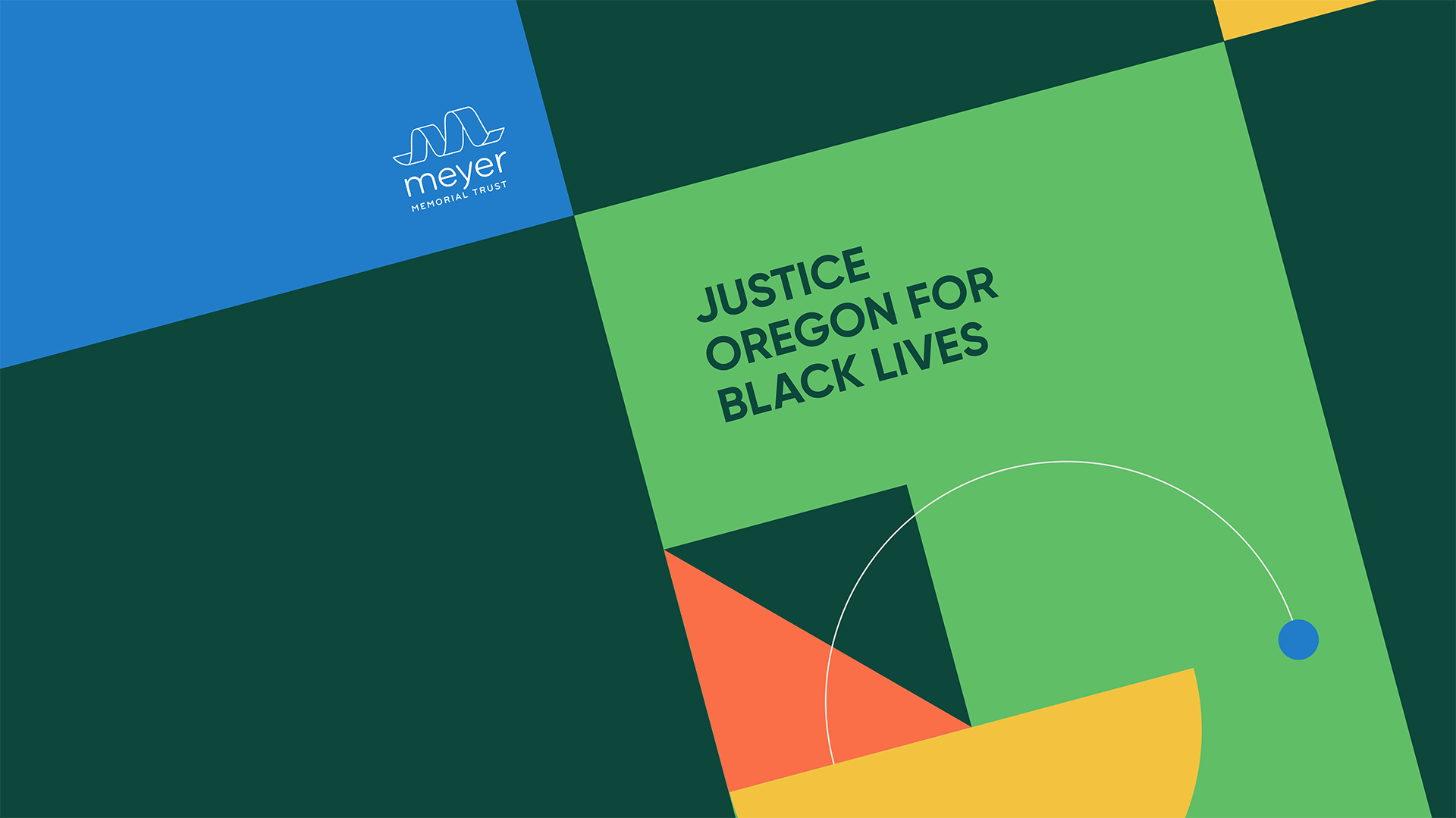 Cover of the Justice Oregon brand style guide, featuring the new brand palette and logo