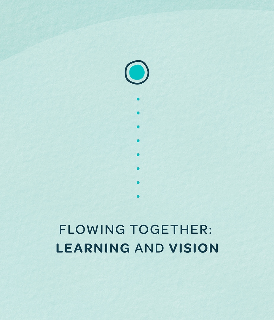 Simple visual graphic representing "flowing together: learning and vision"