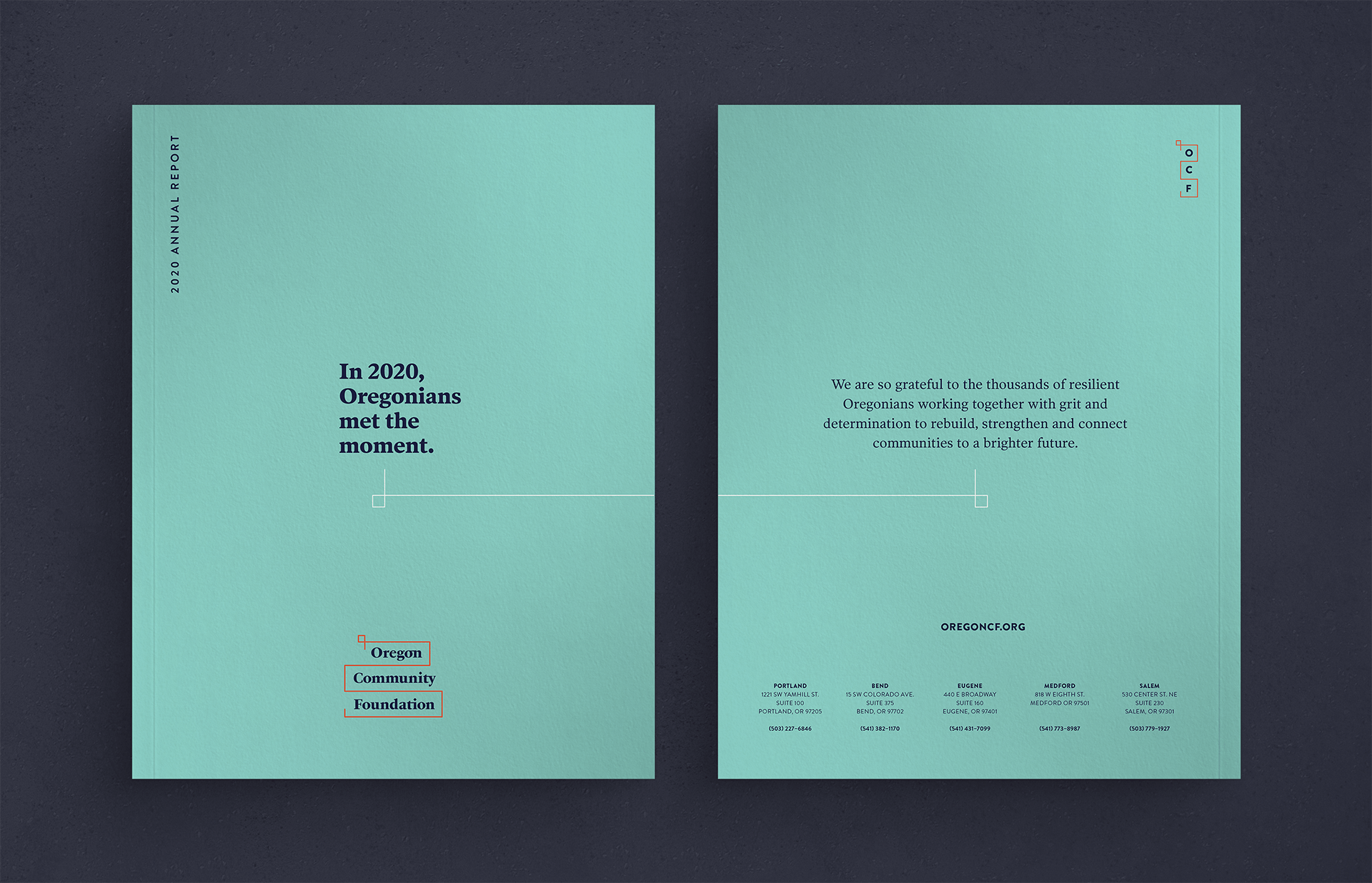 Front and back cover of the 2020 OCF Annual Report