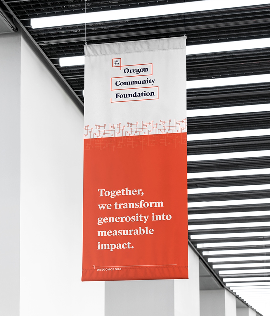Oregon Community Foundation branded hanging banner