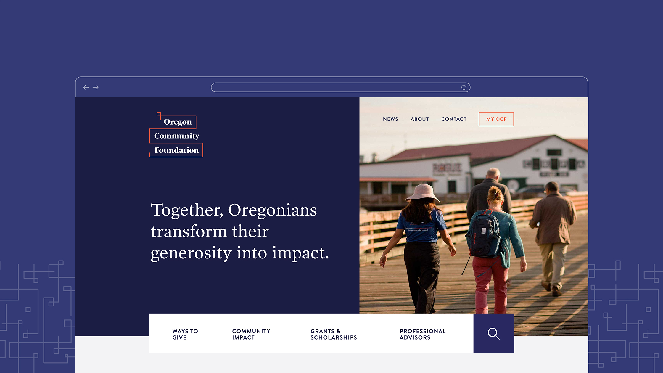 Screenshot of the OCF homepage hero