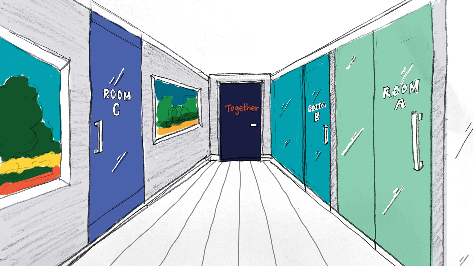 Drawing of Oregon Community Foundation hallway