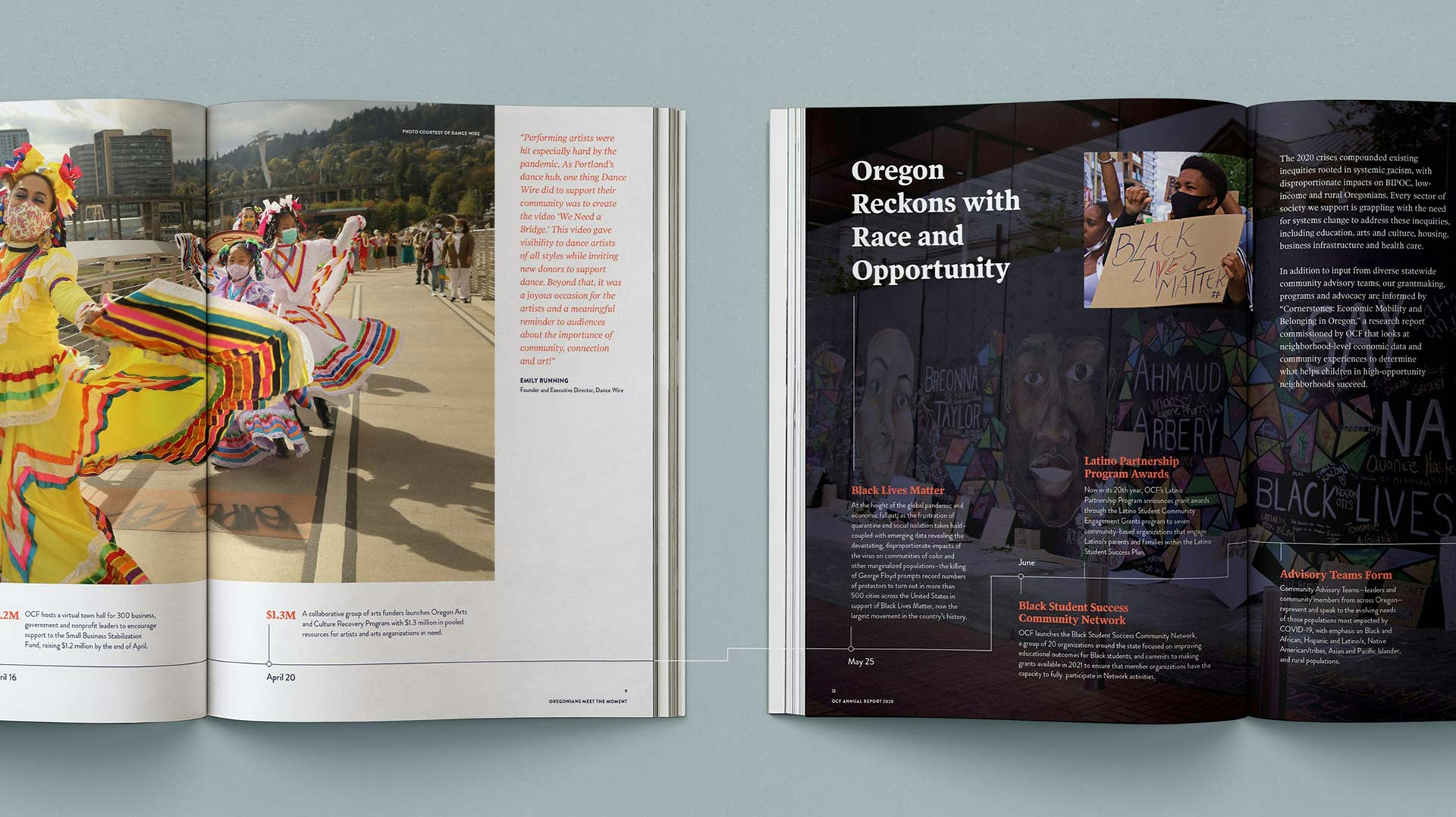 A continuation of the previous image, showing the visual "thread" woven through each full page spread