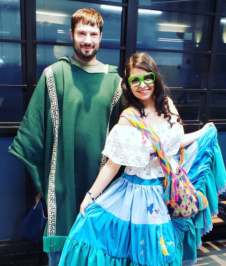 Nic and his wife dressed up in Enchanto costumes. 