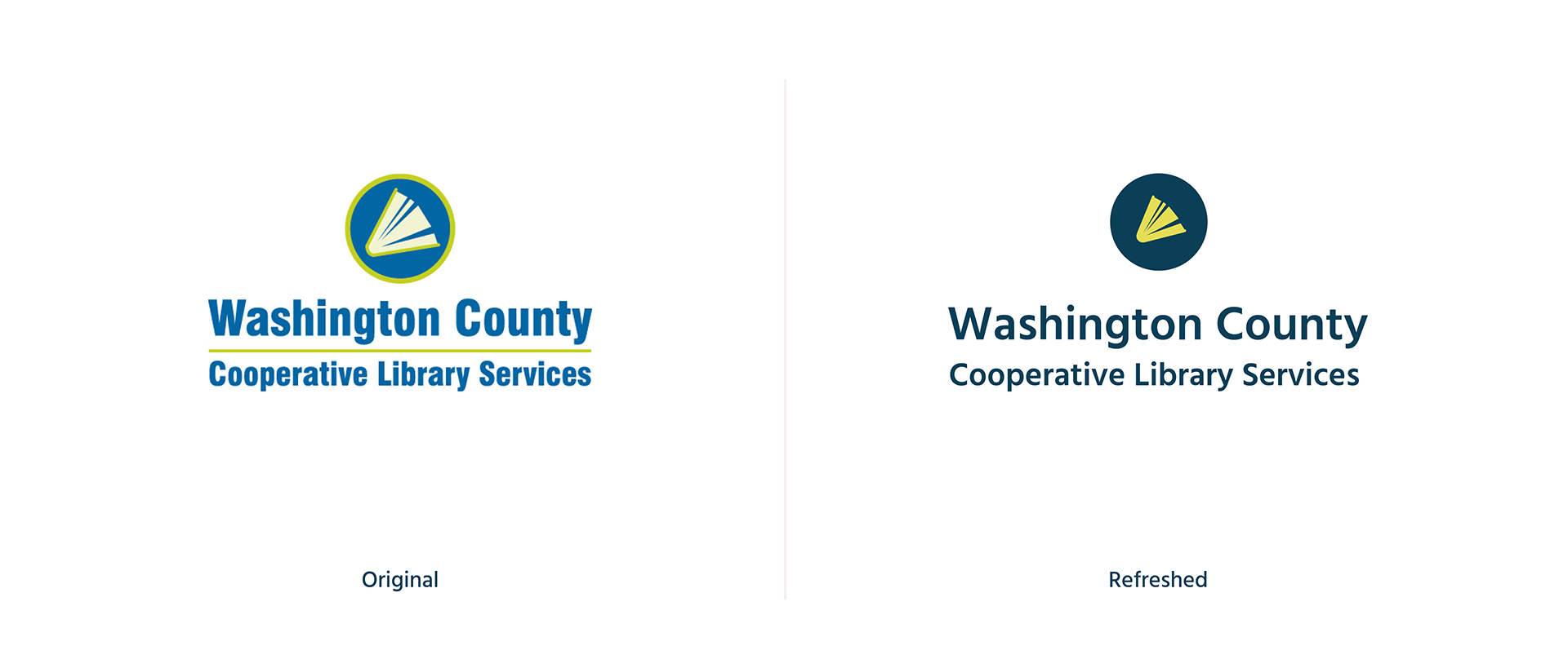 Side-by-side before and after of the old vs. new WCCLS logos