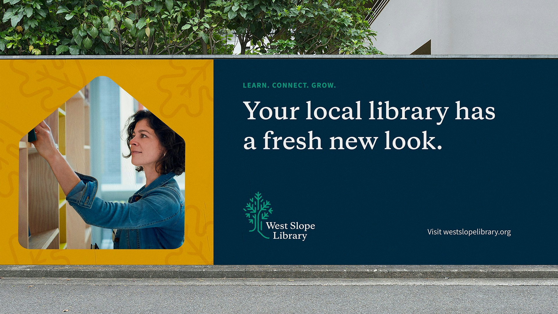 Billboard mockup with the new West Slope Library branding