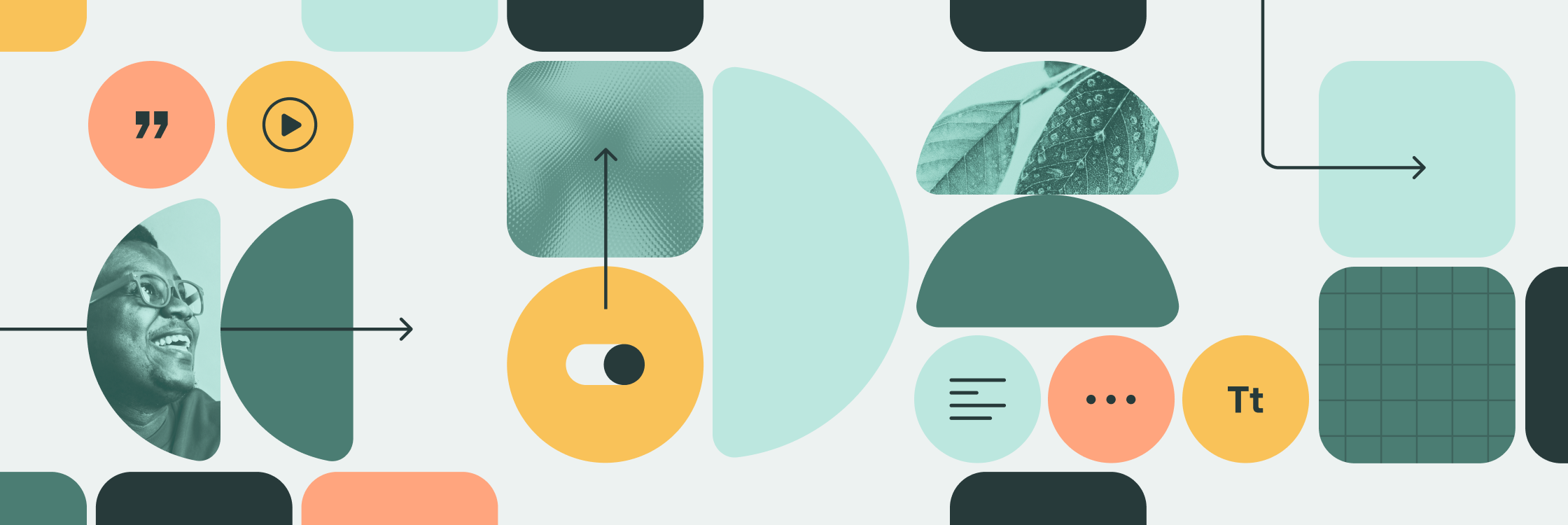 A collage of abstract shapes representing modular website components and web connectivity.