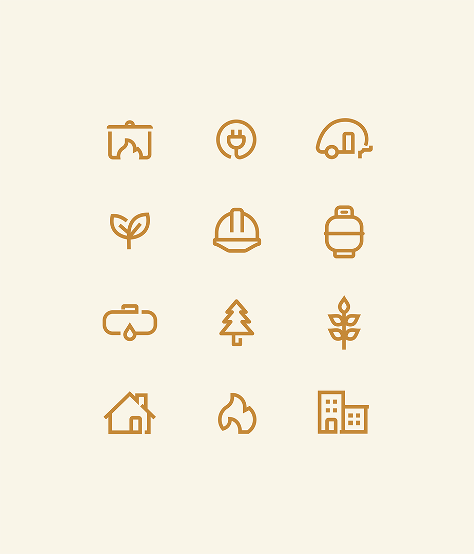 A collection of icons we designed for CoEnergy. The icons represent the various uses for propane.