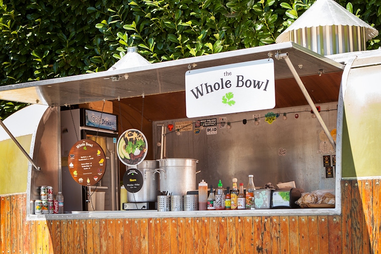 A landscape photograph of a Whole Bowl food truck in Portland, OR.