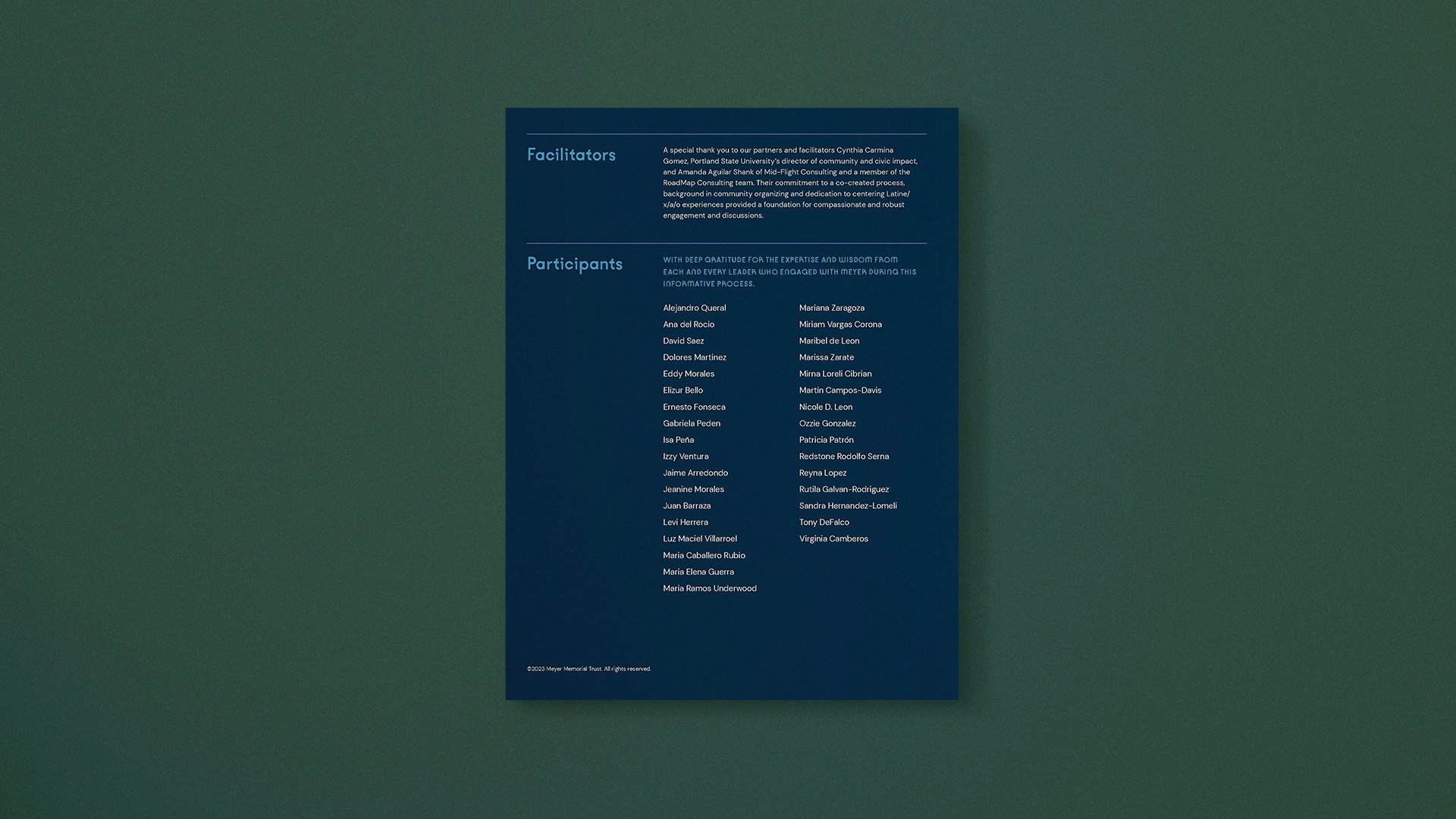 An overhead photograph of the report back cover on a flat surface.