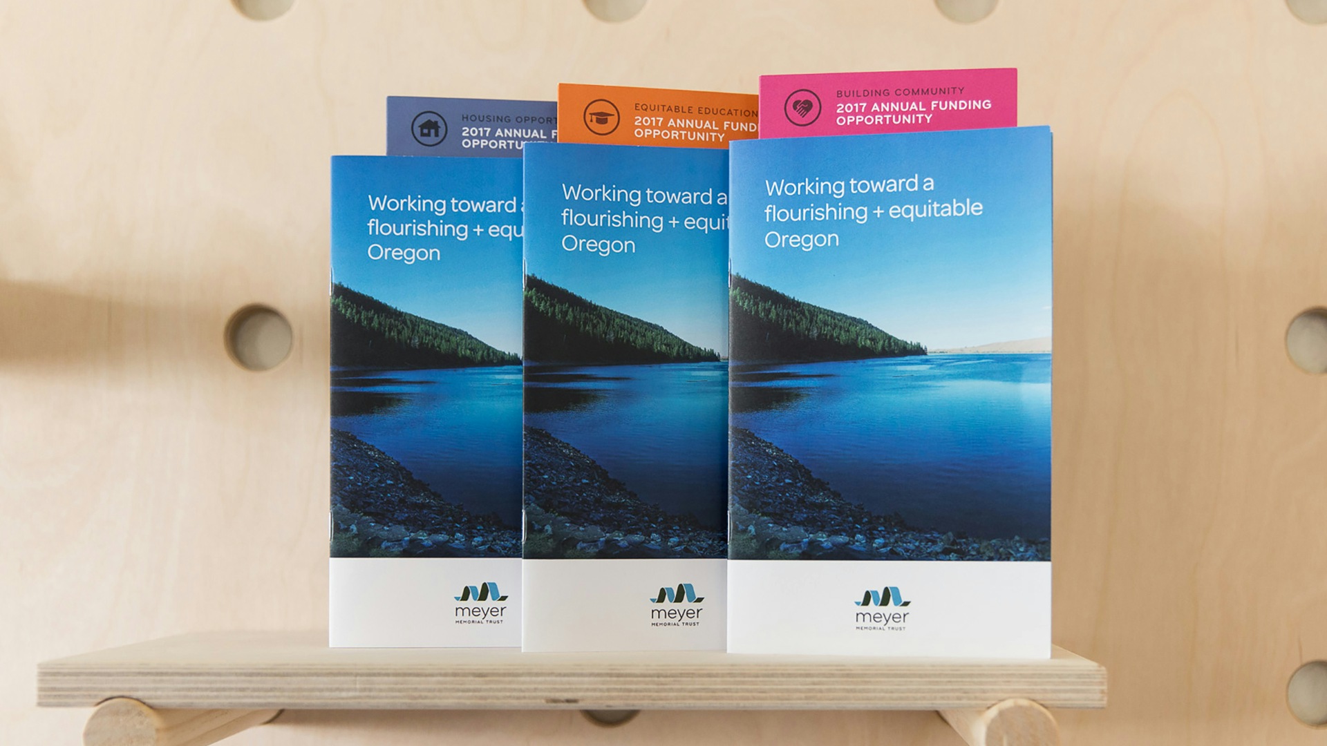 a photograph of a brochure design for Meyer Memorial Trust.