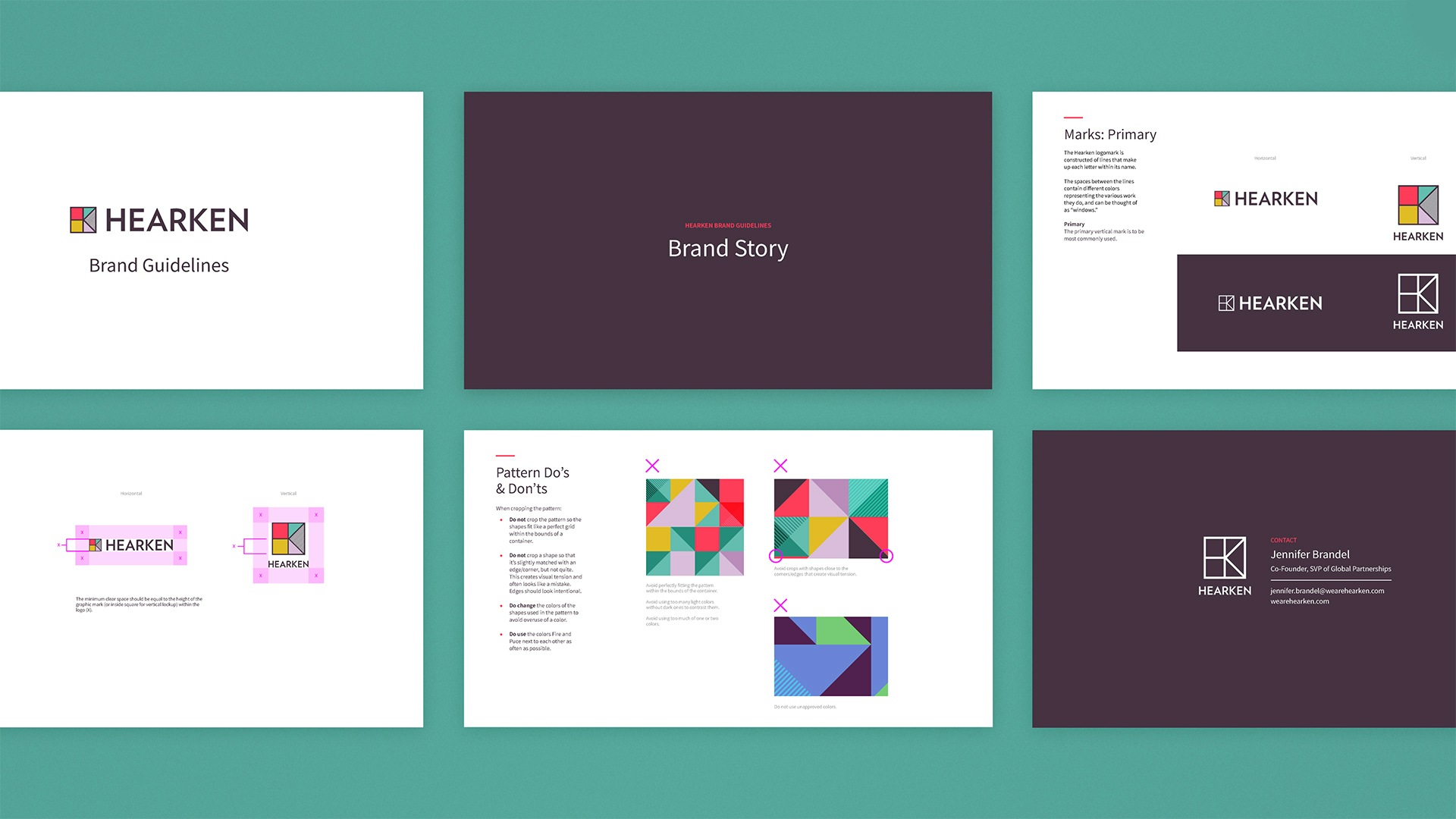 An example of the expanded brand guidelines we created for Hearken.
