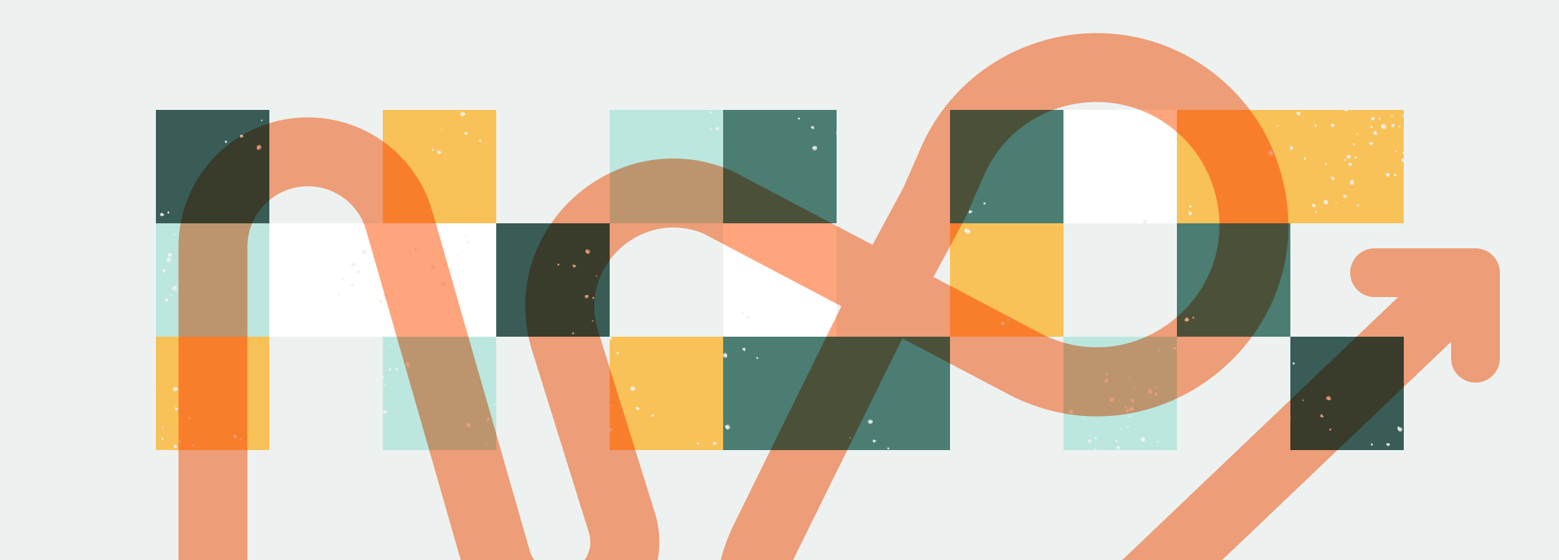 An illustration of a grid of squares, being disrupted by an organic squiggly line with an arrow on the end.