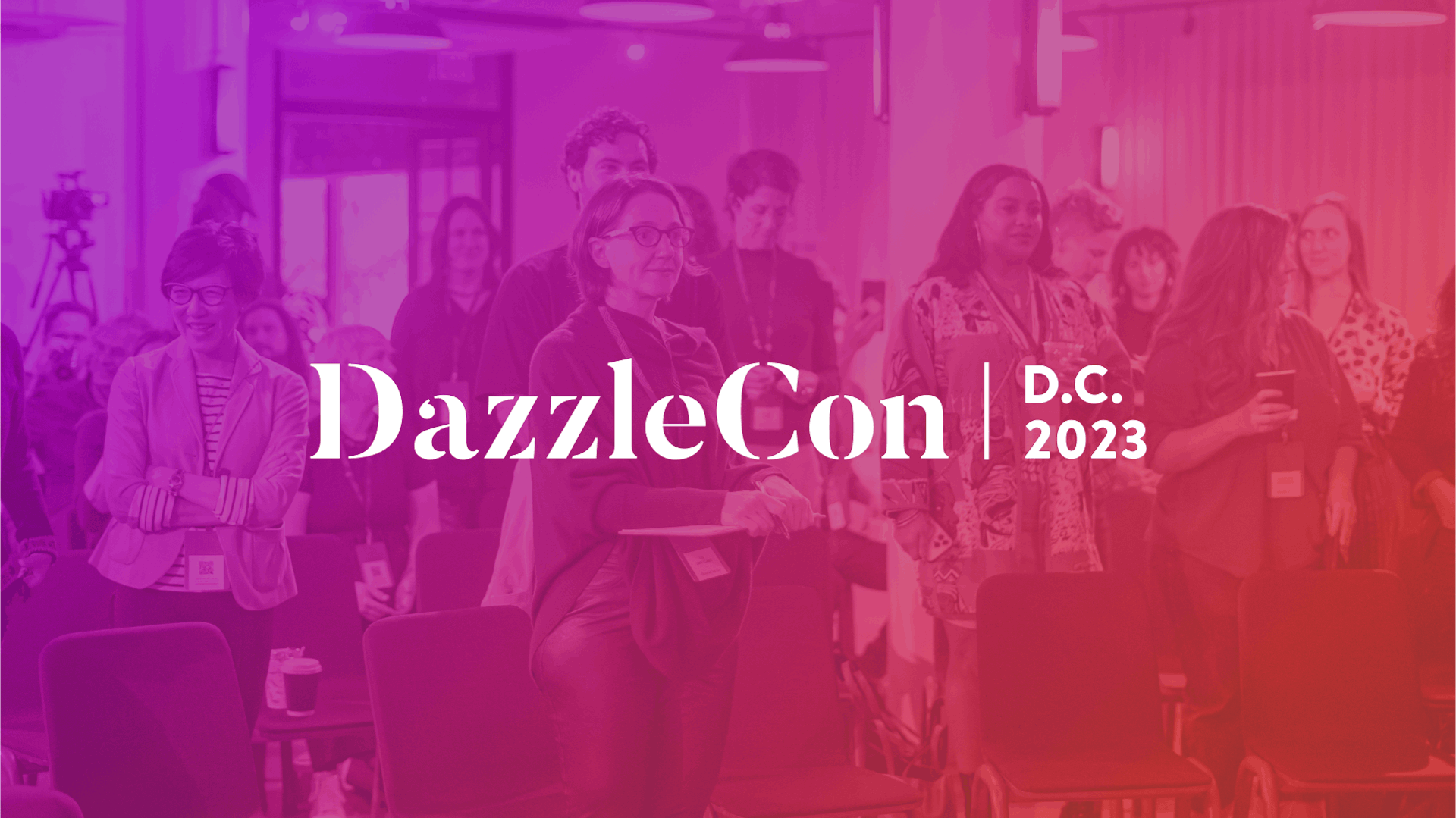 The secondary DazzleCon logo overlaid on a colorized image of event attendees