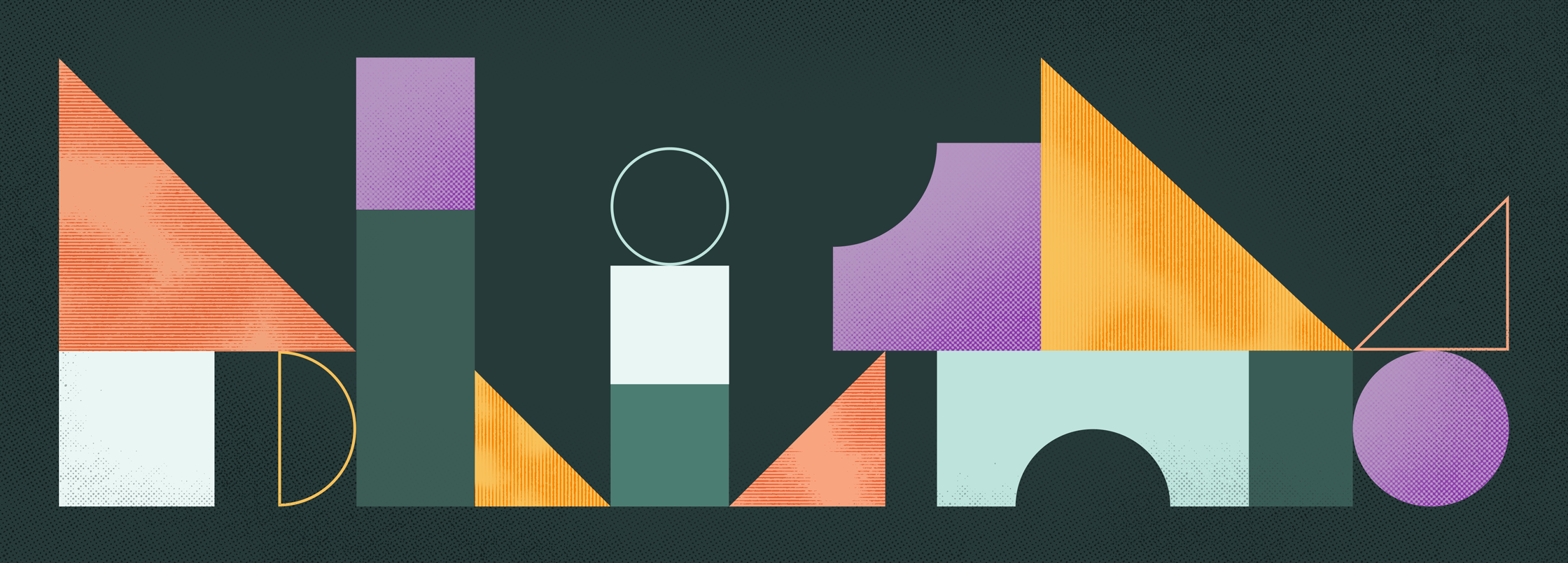 A collection of curvy and square shapes stacked together to resemble building blocks.