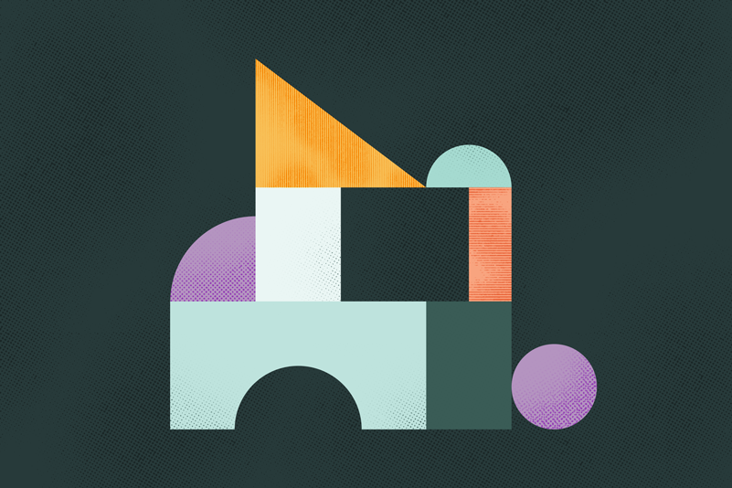 A collection of curvy and square shapes stacked together to resemble building blocks.