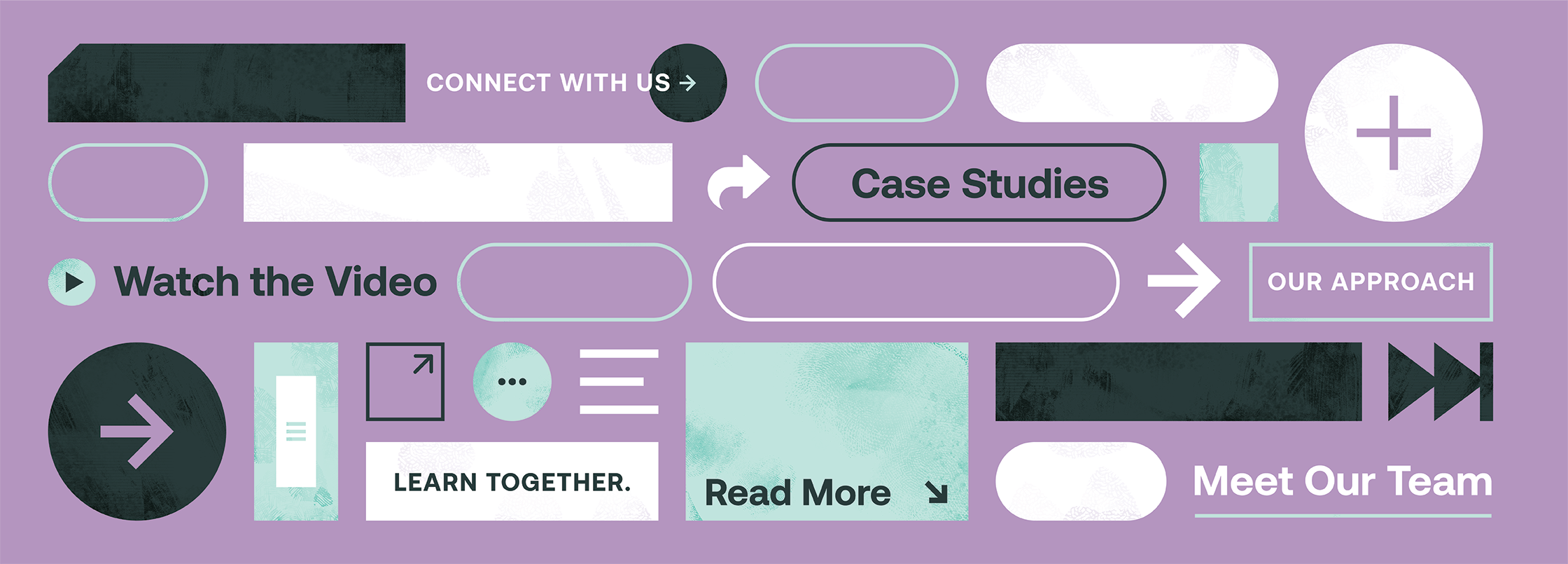 A grid of various button styles used on website and in digital spaces.