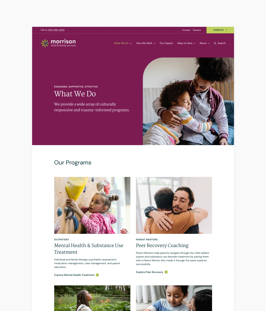 A screenshot of the 'What We Do' page features the stock photography selections for the site.