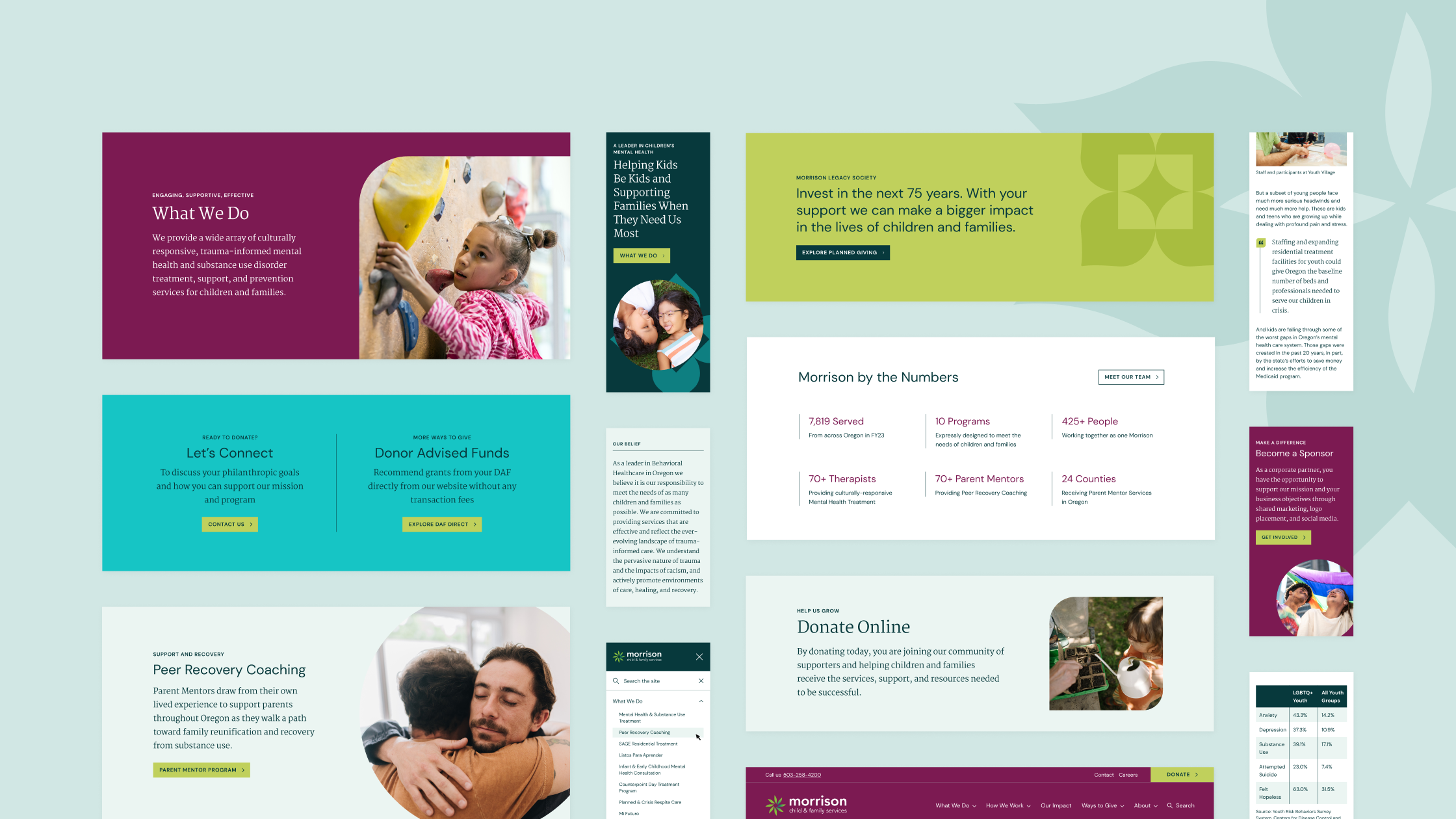A grid of component designs from the Morrison Child & Family Services website.