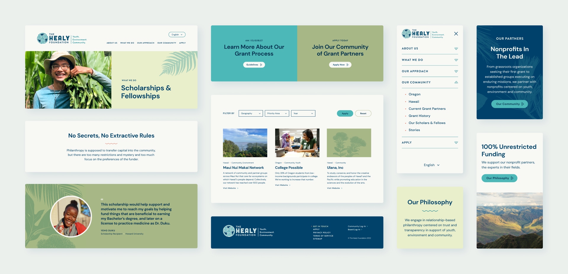 A grid of component designs from the Healy Foundation project that shows the breadth of color used.