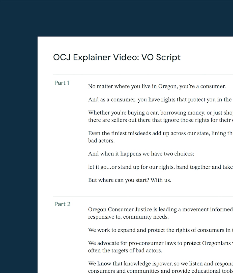A portion of the plain-text script written for the OCJ Explainer video.