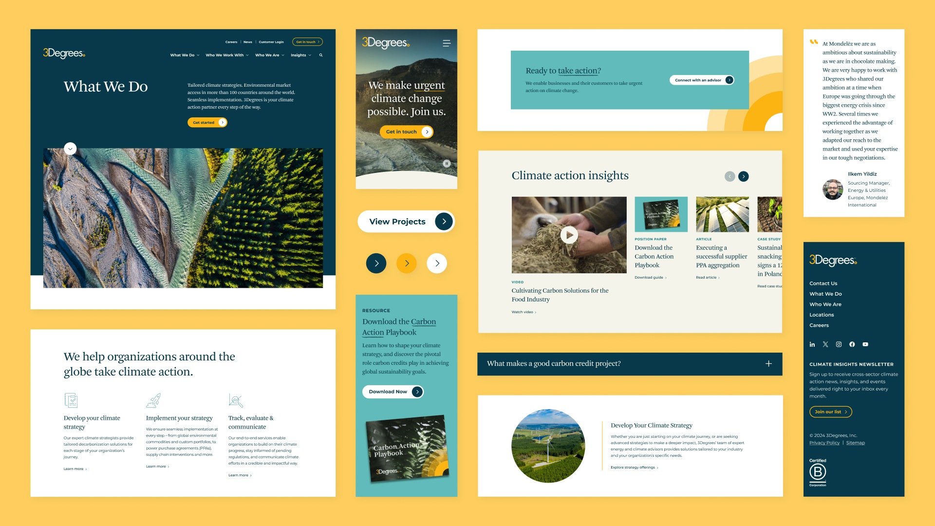 A grid of modular component designs that make up the 3Degreees website.
