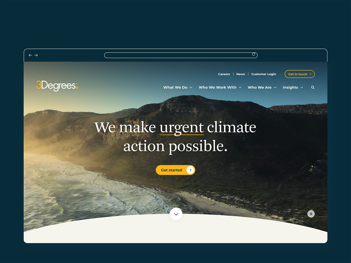 A screenshot of the 3Degrees homepage hero.