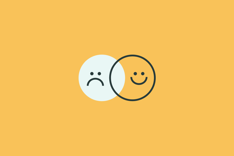 Two overlapping circles on a mustard-yellow background