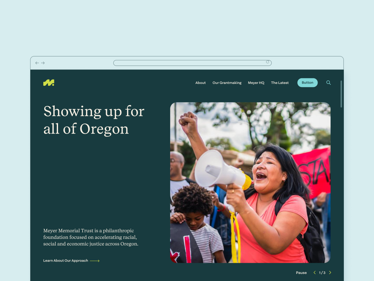 Website mockup of the homepage hero carousel