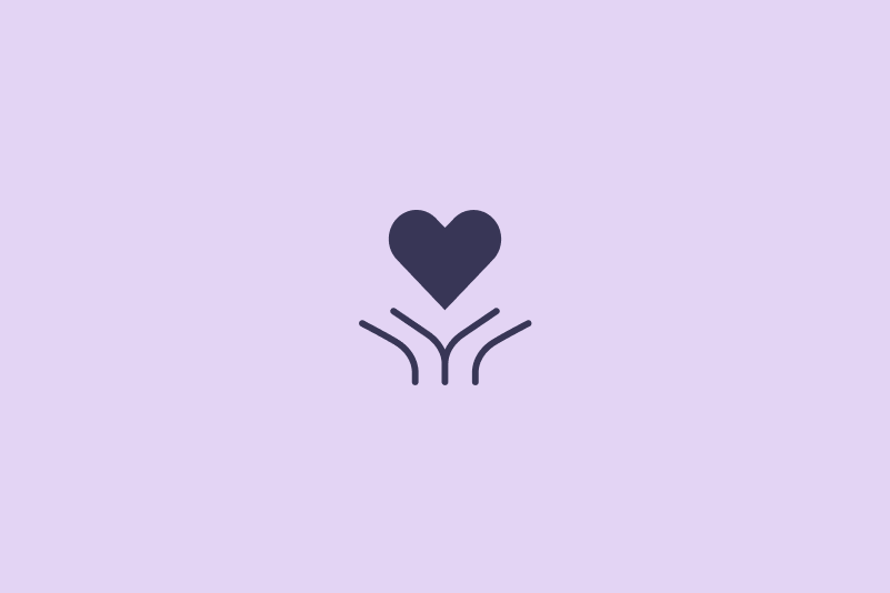 Icon of a heart blooming upwards, on a light wisteria background