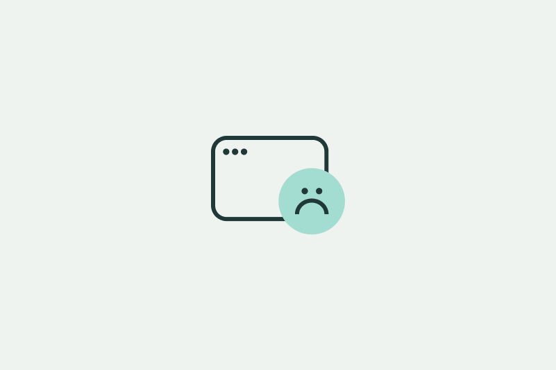 Icon of a sad face on top of a browser window, centered on a pale gray background